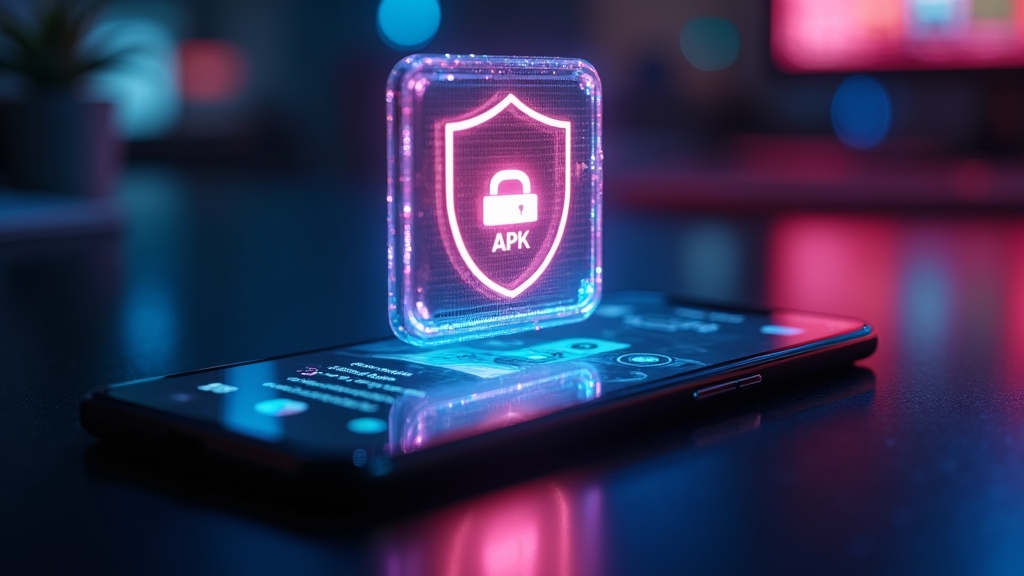 Android phone showing a secure APK installation concept in a casino-themed scene
