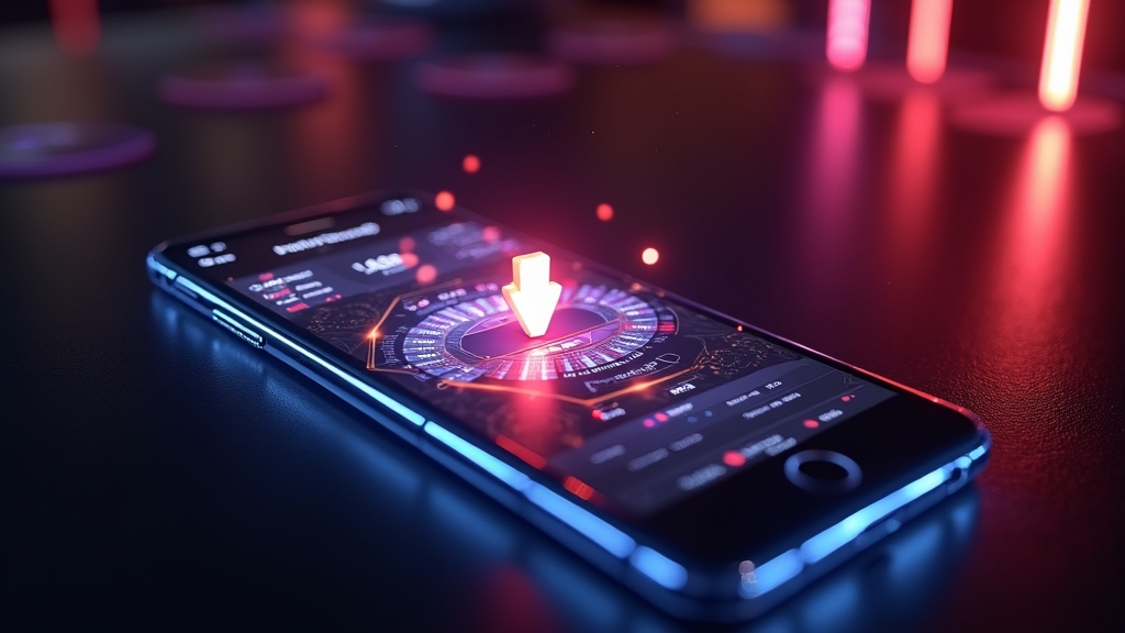 Smartphone displaying a mobile casino lobby in a dark neon-lit setting